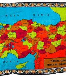 TÜRKİYE CUMHURİYETİNİN 50. YILINA ÖZEL YAPTIRILMIŞ ATATÜRK VE TÜRKİYE HARİTASI GÖRSELLİ ÇİL KONDİSYONDA DUVAR HALISI