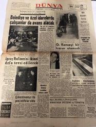DÜNYA GAZETESİ - DOĞUM GÜNÜ HEDİYESİ (TURKISH NEWSPAPPER) - 24 MART 1968 - SADECE TEK YAPRAKTIR -M. Emin Aytekin-Falih Rıfkı Atay-Münif Akmenoglu-F. A. Symonds-M. Atılkan-Belediye ve özel idarelerde çalışanlar da avans alacak-Bu yıl iki otomobil fabrikası inşasına başlanmış olacak-Milli Güvenlik Kurulu toplandı-G. Konseyi bir karar alamadı-Avrupanın en sıcak yeri İstanbul-İpraş Rafinerisi ikinci defa tevsi edilecek-Kapasite 5.5 milyon tona çıkacak-Seçim Kanunu Resmi Gazete de yayınlandı-Bir bakkal, dört gangster taslağı ile mücadele etti-Rocky Güney yeniden ortaya çıktı-Çekoslovakya da yeni istifalar oldu-Anayasa Düzeni ve Türkiye-Atu-Kabir de çalışan işçiler greve gidiyor-Kadıköy - Haydarpaşa arası tam olarak doldurulacak-Bulgaristan Başbakanı Jivkov İzmir de-Düşünce Yorum-Pazar Konuşması-Susuz şehrin kaderi-Milliyet-Dışarıdan-Ben öldürmedim-Pratik bilgiler-Yürek aşka dayanmıyormuş
