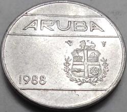 Aruba 1988 25 Cent Kraliçe Beatrix Portreli Yuvarlak Formlu Madeni Para