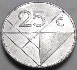 Aruba 1988 25 Cent Kraliçe Beatrix Portreli Yuvarlak Formlu Madeni Para