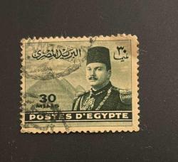 Mısır Pulu - Egypt Stamp - Postadan Geçmiş Pul Filateli - DAMGALI - KRAL FARUK ve PİRAMİTLER TEMALI PUL, 30 PARA - YABANCI PULLAR - NOSTALJİK DOĞUM GÜNÜ HEDİYESİ