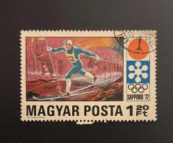 Macaristan Pulu - Magyar Stamp - Postadan Geçmiş Pul Filateli - Damgalı - 1972 Sapporo Olimpiyat Oyunları - Kayak Sporu Temalı Pul , 1.20 PARA - YABANCI PULLAR -NOSTALJİK DOĞUM GÜNÜ HEDİYESİ