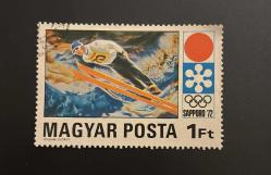 Macaristan Pulu - Magyar Stamp - Postadan Geçmiş Pul Filateli - Damgalı - 1972 Sapporo Olimpiyat Oyunları - Kayak Atlama Temalı Pul , 1 PARA - YABANCI PULLAR -NOSTALJİK DOĞUM GÜNÜ HEDİYESİ