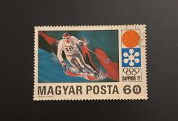 Macaristan Pulu - Magyar Stamp - Postadan Geçmiş Pul Filateli - Damgalı - 1972 Sapporo Olimpiyat Oyunları - İniş Kayakçısı Temalı Pul , 60 PARA - YABANCI PULLAR -NOSTALJİK DOĞUM GÜNÜ HEDİYESİ