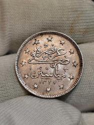 Sultan Reşat 1327/3 Manastır Baskı Gümüş 2 Kuruş Çil