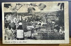 Almanya Stuttgart şarap ve üzüm reklamlı siyah beyaz fotoğraf  postadan geçmiş pullu Eski Kartpostal