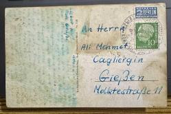 Almanya Stuttgart şarap ve üzüm reklamlı siyah beyaz fotoğraf  postadan geçmiş pullu Eski Kartpostal