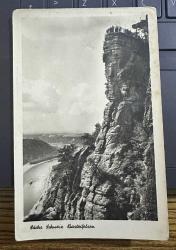 Almanya Bastei köprüsü antika siyah beyaz fotoğraflı eski kartpostal