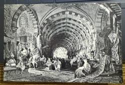 Osmanlı kapalı çarşı gravür temalı eski tebrik kartı