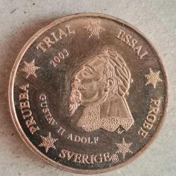 SETTEN ÇIKMA  SPECİMEN  İSVEÇ   2003    2  EURO  CENT    ÇİL  FANTAZİ PARA