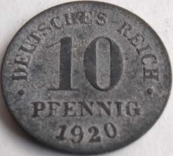 Almanya 1920 10 Pfennig Weimar Cumhuriyeti Çinko Madeni Para