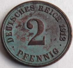 Almanya 1912 2 Pfennig Alman İmparatorluğu Bakır Madeni Para