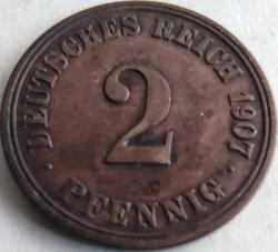 Almanya 1907 2 Pfennig Alman İmparatorluğu Bakır Madeni Para