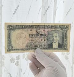 5 Türk Lirası 5 Emisyon 4 Tertip 1965 Senesi Beş Türk Lirası