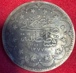 OSMANLI ABDÜLAZİZ 1861-1876  ( AH 1277-1293)  20 KURUŞ  GÜMÜŞ 1277/7