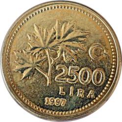 Türkiye Cumhuriyeti 1996 Yılı 2500  Lira   Kenar Yazısı Turaya Göre Düz  Sadece Darphane Setinde Bulunur (Nadir )  (TCMK0007)