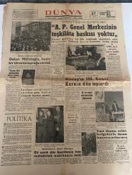 DÜNYA GAZETESİ - DOĞUM GÜNÜ HEDİYESİ (TURKISH NEWSPAPPER) - 27 NİSAN 1968 - SADECE TEK YAPRAKTIR -Nezih Uzel-Cevdet Yakup-John Ferguson-Muharrem Atlıkan-A. P. Genel Merkezinin teşkilâta baskısı yoktur-Dekan Müftüoğlu hazin bir törenle toprağa verildi-Kızılay’ın 100. Genel Kurulu dün toplandı-Haraççılar bir tüccarı ölüm ateşine tuttu-Yurt dışına sahte belgelerle insan kaçırıyorlarmış-Bir sanık dün Gazetemiz foto muhabirinin makinasını kırdı-İntihar ettiği ileri sürülen genç kadın cinayete kurban gitmiş-At ve eşek eti satanlar yakalandı-Kiralar ve ihaleler için yargıtay kararı-Öztrak ve Paksüt Trakya’da-İkinci Kurtuluş Savaşı-Doğu’ya hücum 2-Dışardan-Ölüm korkusu-Pratik bilgiler