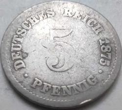 Almanya 1875 J 5 Pfennig Alman İmparatorluğu Bakır-Nikel Nadir İlk Dönem Para