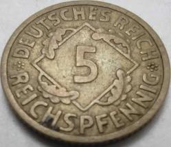 Almanya 1924 A 5 Reichspfennig Weimar Cumhuriyeti Alüminyum-Bronz Madeni Para