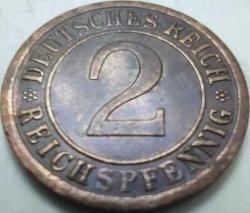 Almanya 1924 A 2 Reichspfennig Weimar Cumhuriyeti Bronz Madeni Para
