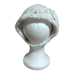 Handmade Bohem Beyaz Kırçıllı ve İncili Çiçek Detaylı Örgü Bere