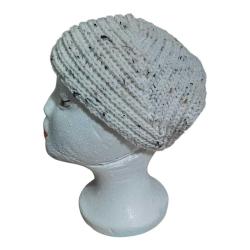 Handmade Bohem Beyaz Kırçıllı ve İncili Çiçek Detaylı Örgü Bere