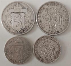 1921-1938 KIBRIS 9 PIASTRE GÜMÜŞ PARALAR İLE 1921-1938 KIBRIS 4½ PIASTRE GÜMÜŞ PARA SETİ 4 ADET 2RRR1A1 ÇOK NADİRDİR