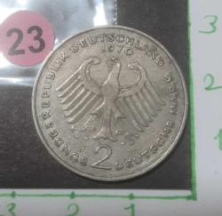 ALMANYA 1970 J 2 MARK HATIRA Konrad Adenauer. 20. Yıldönümü - Görünen iyi haliyle   - 1970 ve öncesi madeni para koleksiyonu