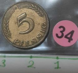 Almanya 1949   5 peni  Peenning Para Kolekstiyonu - 1950 ve sonrası madeni para koleksiyonu