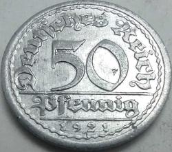 Almanya 1921 G 50 Pfennig Weimar Cumhuriyeti Alüminyum Madeni Para
