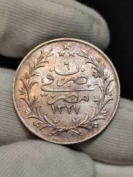 Sultan Reşat 1327/6 Mısır Baskı Gümüş 5 Kuruş Çil