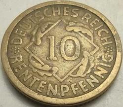 Almanya 1924 A 10 Rentenpfennig Weimar Cumhuriyeti Alüminyum-Bronz Para