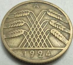Almanya 1924 A 10 Rentenpfennig Weimar Cumhuriyeti Alüminyum-Bronz Para