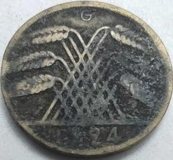 Almanya 1924 G 10 Rentenpfennig Weimar Cumhuriyeti Alüminyum-Bronz Para