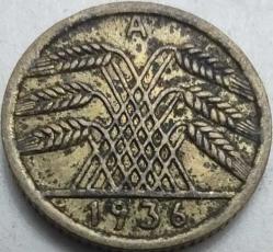 Almanya 1936 A 5 Reichspfennig Weimar Serisi Alüminyum-Bronz Madeni Para