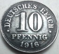 Almanya 1916 D 10 Pfennig Alman İmparatorluğu I. Dünya Savaşı Demir Madeni Para