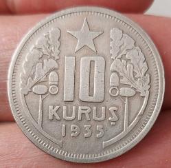 1935 10 KURUŞ ORİJİNAL MADENİ PARASI 4WW1E EN NADİR TARİHLİSİ