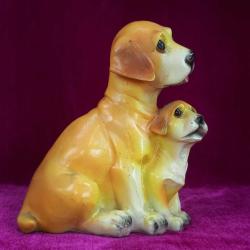 VINTAGE AVRUPA ANNE VE YAVRU KÖPEK EL BOYAMA ALÇI BİBLO