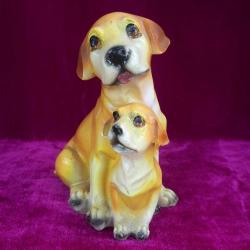 VINTAGE AVRUPA ANNE VE YAVRU KÖPEK EL BOYAMA ALÇI BİBLO