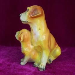 VINTAGE AVRUPA ANNE VE YAVRU KÖPEK EL BOYAMA ALÇI BİBLO