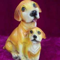 VINTAGE AVRUPA ANNE VE YAVRU KÖPEK EL BOYAMA ALÇI BİBLO