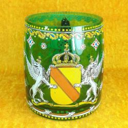 VINTAGE HÂLİYLE BÜYÜK ALMAN YEŞİL KRİSTAL CAM BİRA KUPASI , BADEN-SEIDEL PRIVATBRAUEREI HOEPFNER LIMITIERTE AUFLAGE REPLIK EINES ORIGINALS VON 1880