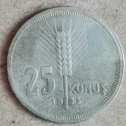 TÜRKİYE 1935     25   KURUŞ     GÜMÜŞ   3  GRAM