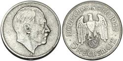ALMANYA NAZİ ALMANYASI DÖNEMİ 1942 YILI ADOLF HİTLER TEMALI ''ANTİK GÜMÜŞ KAPLAMA DÖNEM SAHTESİ'' 5 REICHS MARK