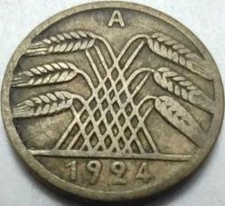 Almanya 1924 A 5 Rentenpfennig Weimar Cumhuriyeti Alüminyum-Bronz