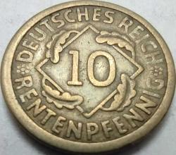 Almanya 1924 A 10 Rentenpfennig Weimar Cumhuriyeti Alüminyum-Bronz