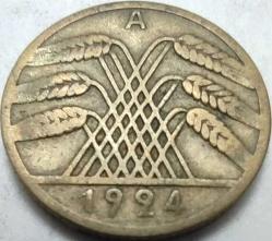 Almanya 1924 A 10 Rentenpfennig Weimar Cumhuriyeti Alüminyum-Bronz