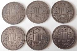 1935-36-37-38-39-40 10 KURUŞ ORİJİNAL TAM SET MADENİ PARASI 6 ADET UUU1AA1 ÇOK NADİRDİR