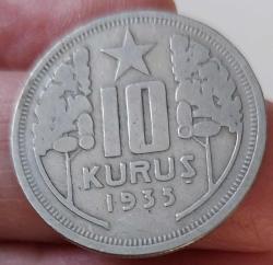 1935 10 KURUŞ ORİJİNAL MADENİ PARASI QQQ2RR1 EN NADİR TARİHLİSİ