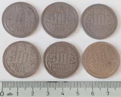 1935-36-37-38-39-40 10 KURUŞ ORİJİNAL TAM SET MADENİ PARASI 6 ADET BBB2AA1 ÇOK NADİRDİR